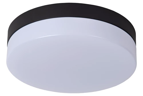 Lucide BISKIT - Plafonnier Salle de bains - Ø 23 cm - LED - 1x12W 2700K - IP44 - Détecteur De Mouvement - Noir - éteint